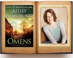 Kelley Armstrong with "Omens" book cover